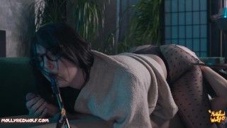 Hookah Girl in Glasses Sucks Big cock in 69 position and get Cum on Pussy and Glasses – MollyRedWolf