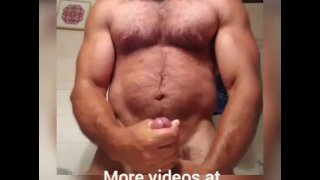 Hot Muscle Daddy Bodybuilder Smoking and Stroking Big Dick